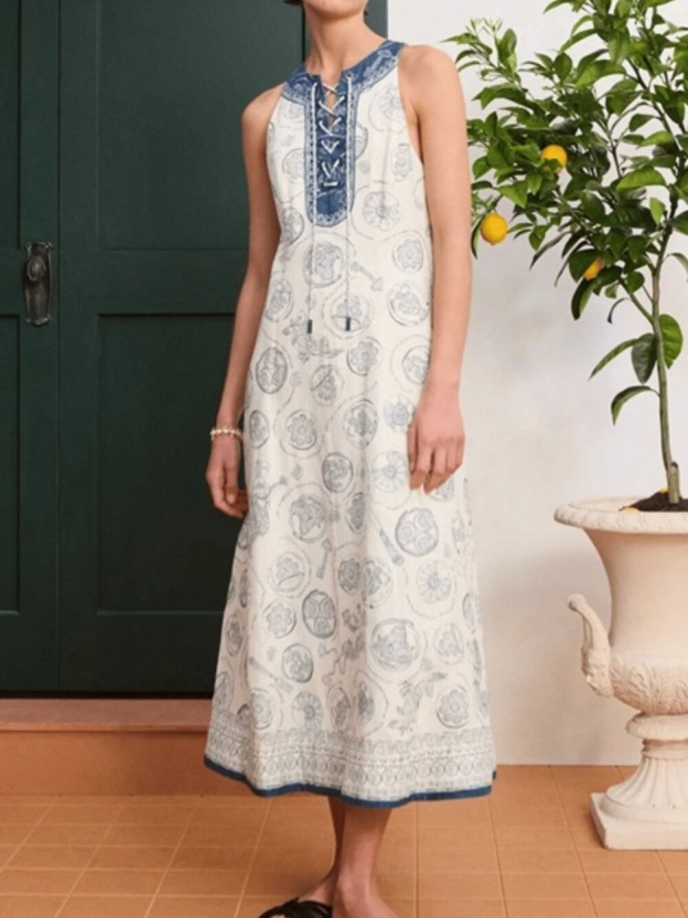 ALEMAIS Lucky Lace Up Midi Dress in Ivory size US 2, US 4